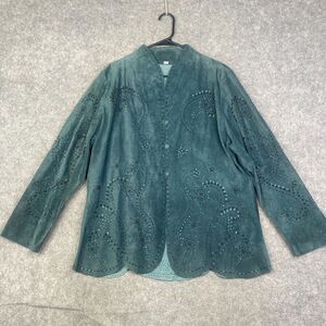 Jan Faulkner Jacket Leather Suede Art to Wear Western Laser Green Rodeo L